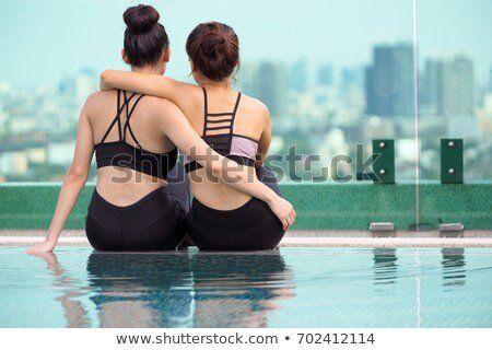 Asian lesbian swimming pool