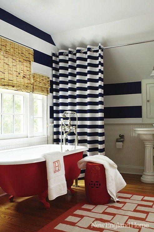 Red striped shower curtain